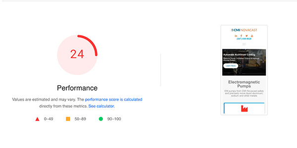 Mobile PageSpeed Performance Before Optimization