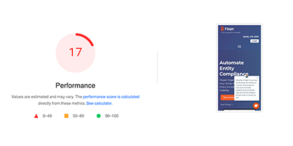 Mobile PageSpeed Performance Before Optimization