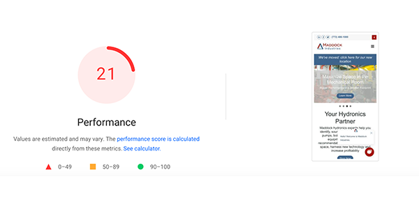 Mobile PageSpeed Performance Before Optimization