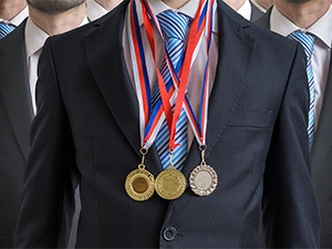 Businessman wearing medals